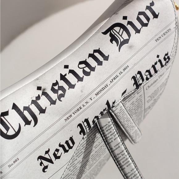 Rare Christian Dior 2024 Newspaper Print White Black Calfskin Saddle Bag - Picture 9 of 16